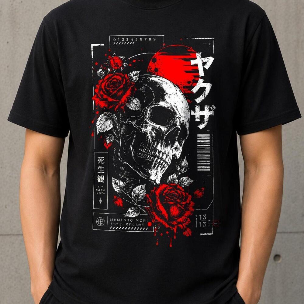 Skull And Rose Goth Graphic T-Shirt Gothic Alternative Tee Japanese